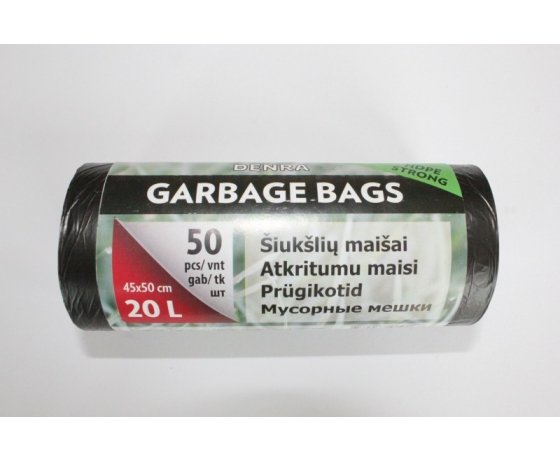 HDPE melni atkritumu maisi 20L, 50 gab. rullī, piemēroti birojiem un mājai