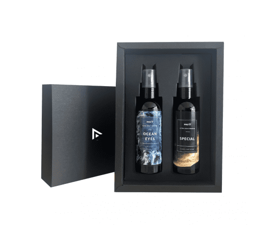 Ekskluzīvs smaržu komplekts melnā kastē ar Ocean Eyes un Special aromātiem, divi 100ml flakoni ar ziedu un augļu notīm