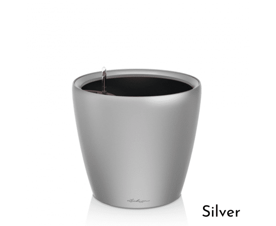LECHUZA Classico LS 28 Silver viedais puķu pods ar automātisko laistīšanas sistēmu