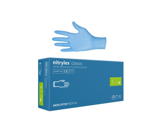 Nitrila cimdi Nitrylex Classic S izmēra, zili vienreizlietojamie cimdi medicīniskai un profesionālai lietošanai, iepakojumā 1