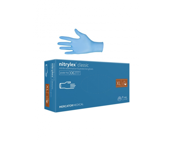 Nitrylex Classic zilie nitrila cimdi XL izmērā, 100 gab. iepakojumā, bez pūdera, profesionālai lietošanai