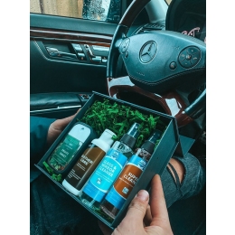 Auto salona kopšanas komplekts melnā magnētiskā kastē ar 6 profesionāliem tīrīšanas līdzekļiem