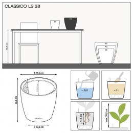 Classico LS 28 puķu pods ar drenāžas sistēmu sudraba krāsā