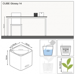 CUBE GLOSSY 14 puķu pods uz plaukta interjera dekorā