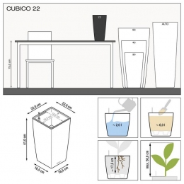 LECHUZA Cubico 22 krāsu variācijas - no baltā līdz espresso