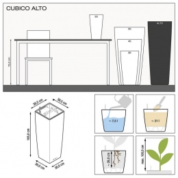 LECHUZA Cubico Alto 40 krāsu variācijas - no White līdz Espresso
