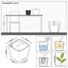 LECHUZA Quadro LS 21 puķu pods ar 12 nedēļu autonomo laistīšanas sistēmu