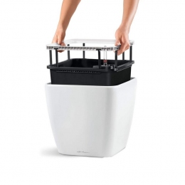 LECHUZA Quadro LS 50 puķu pods Taupe krāsā dažādos rakursos